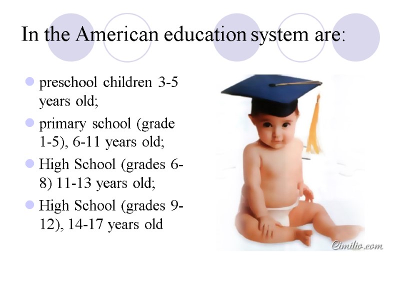 In the American education system are:  preschool children 3-5 years old; primary school